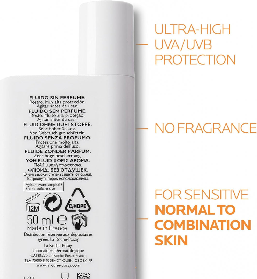 La Roche-Posay Anthelios SPF 50+ Invisible Fluid Sunscreen – Protection for Sensitive Skin