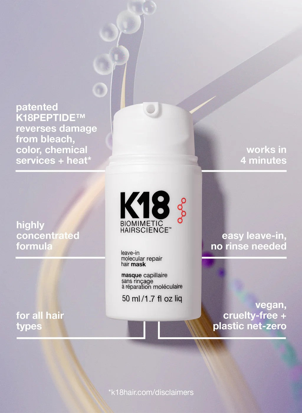 K18 Mini Leave-In Molecular Repair Hair Mask – 15ml | Restores Damaged Hair